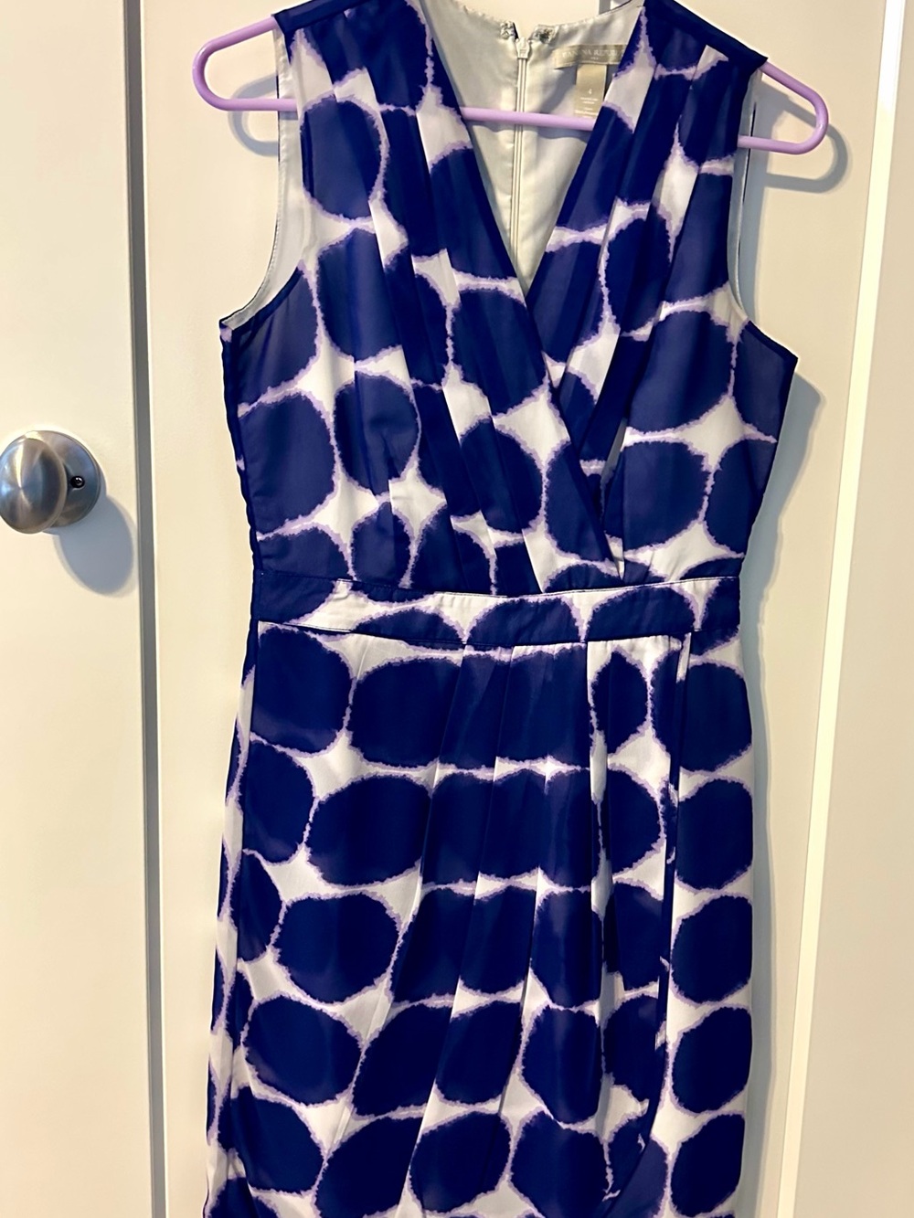 Banana Republic Navy and White Sleeveless V-Neck Wrap Dress